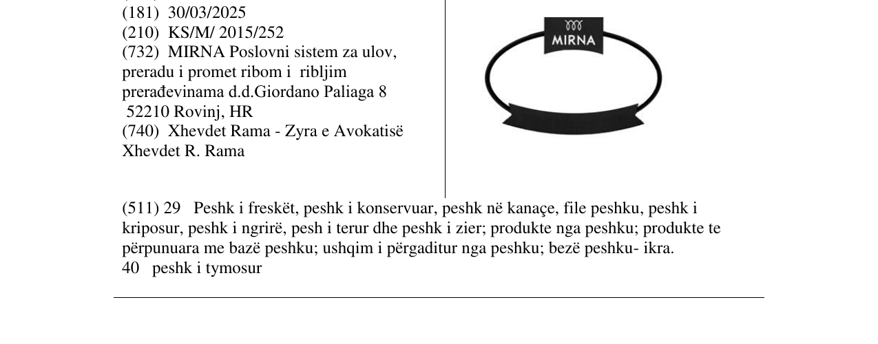 Zëri i markës MIRNA në buletin
