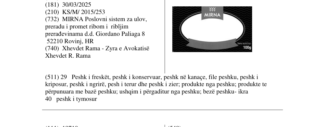 Zëri i markës MIRNA 100g në buletin