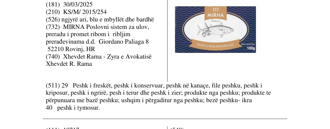 Zëri i markës MIRNA 100g në buletin