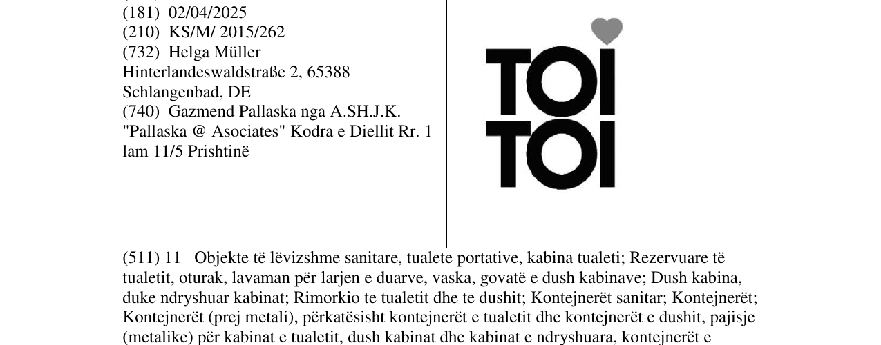 Zëri i markës TOI TOI në buletin