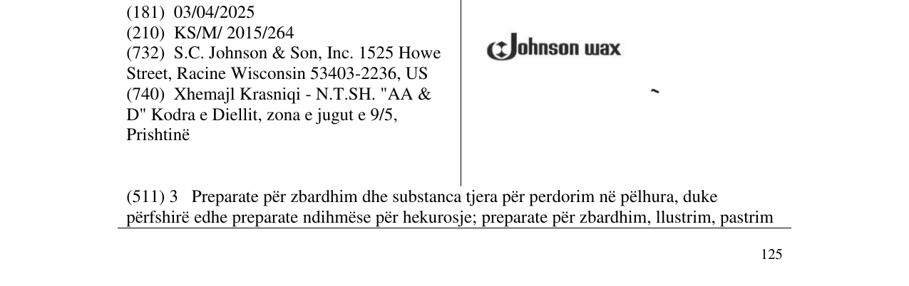Zëri i markës Johnson wax në buletin