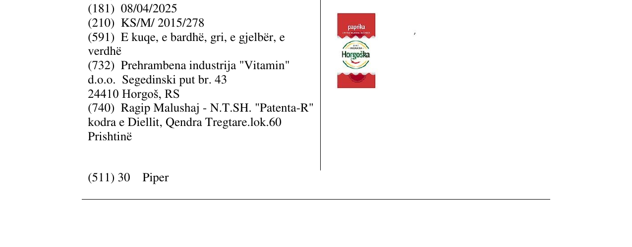 Zëri i markës Horgoska në buletin