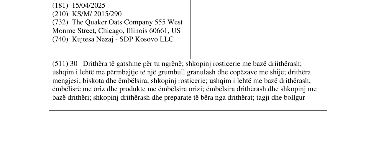 Zëri i markës QUAKER në buletin