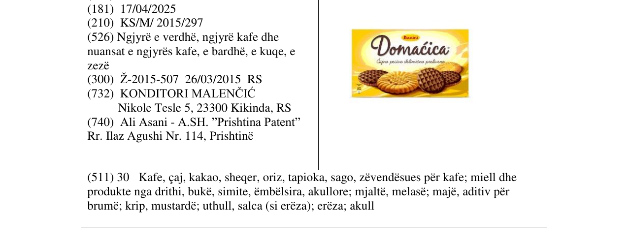 Zëri i markës Domacica në buletin