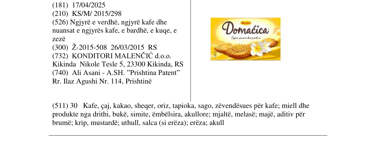 Zëri i markës Domacica në buletin
