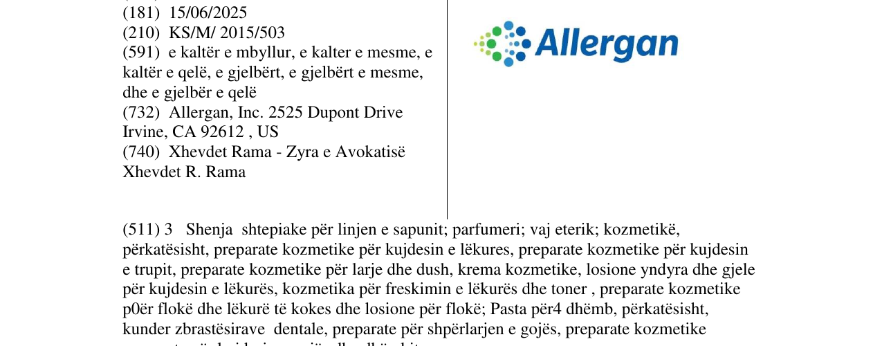 Zëri i markës Allergan në buletin
