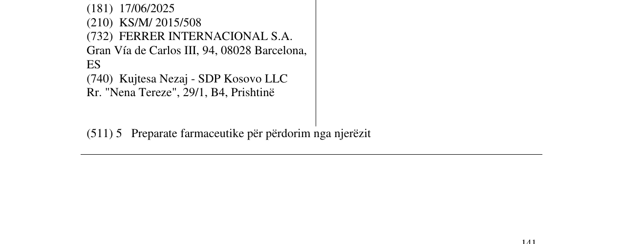 Zëri i markës SUTRILNEO në buletin