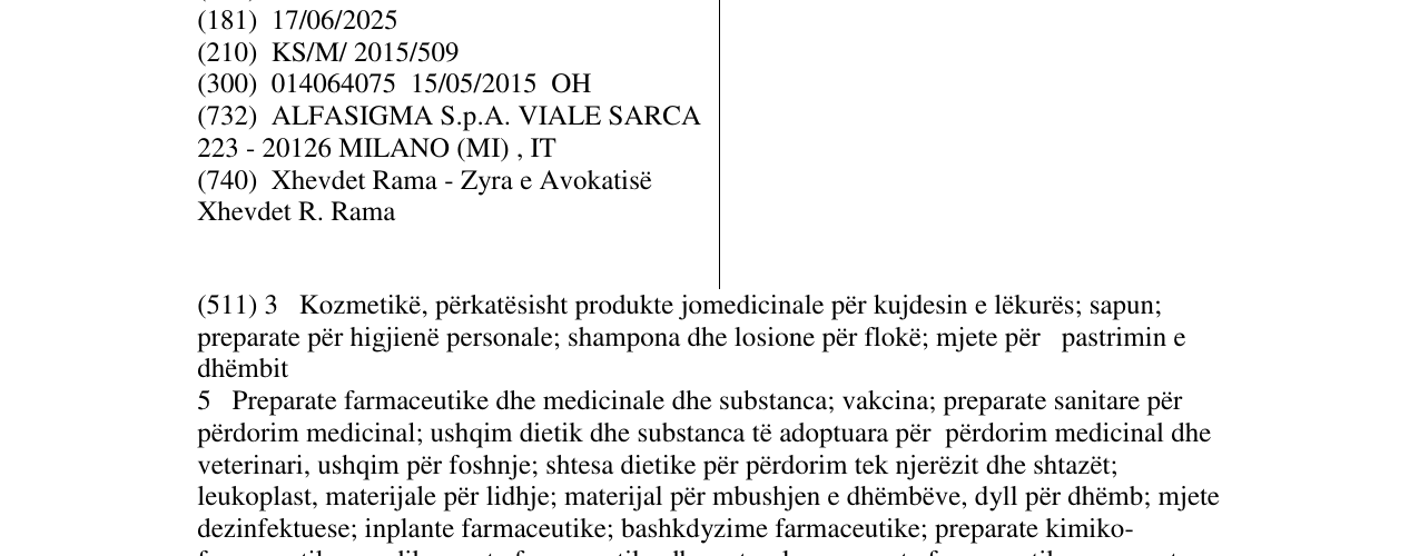 Zëri i markës ALFASIGMA në buletin