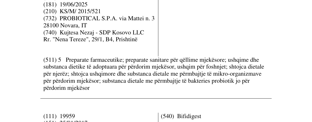 Zëri i markës Bificol në buletin