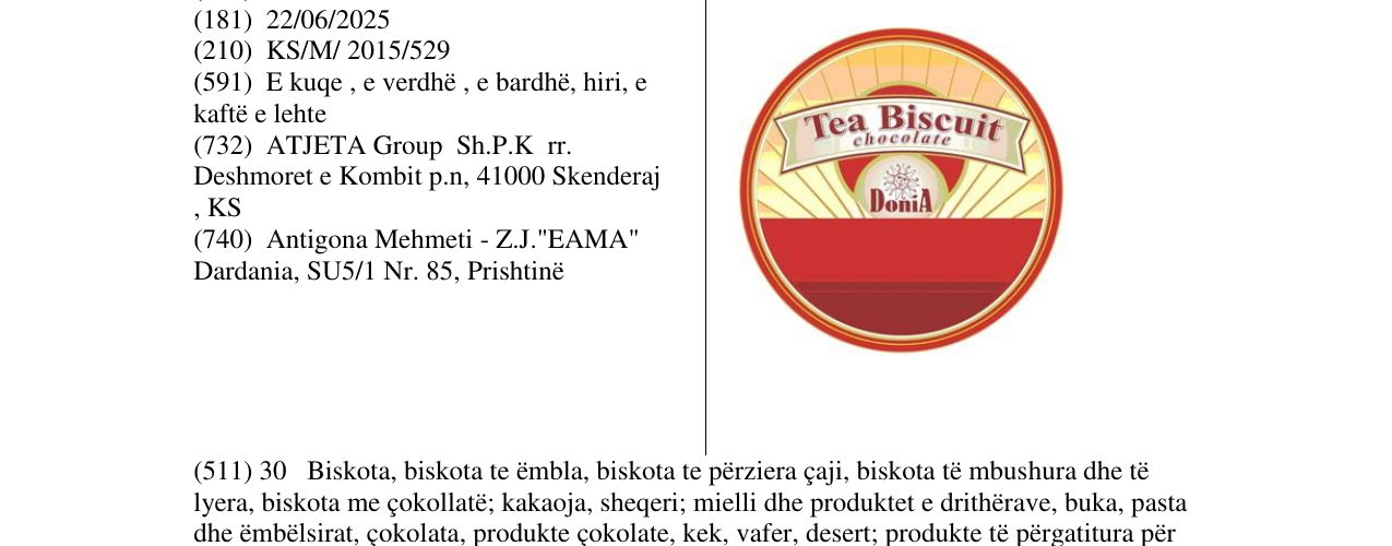 Zëri i markës Tea Biscuit në buletin