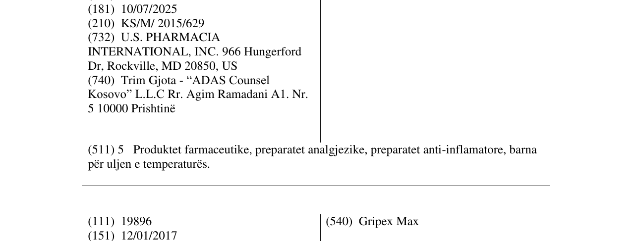 Zëri i markës Gripex në buletin