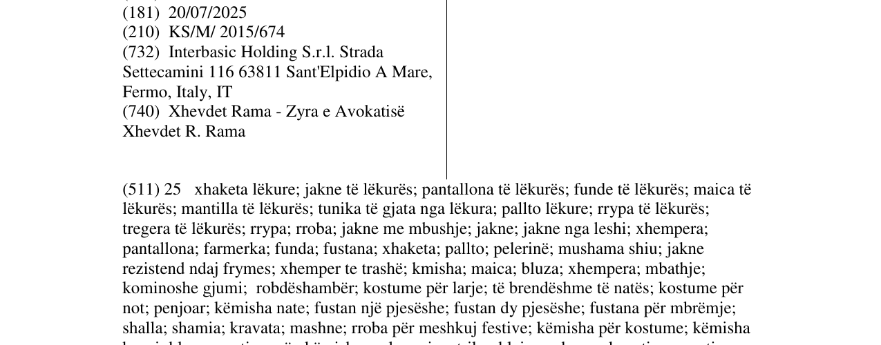 Zëri i markës SCHIAPARELLI në buletin