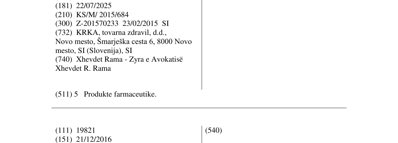 Zëri i markës SEPTABENE në buletin