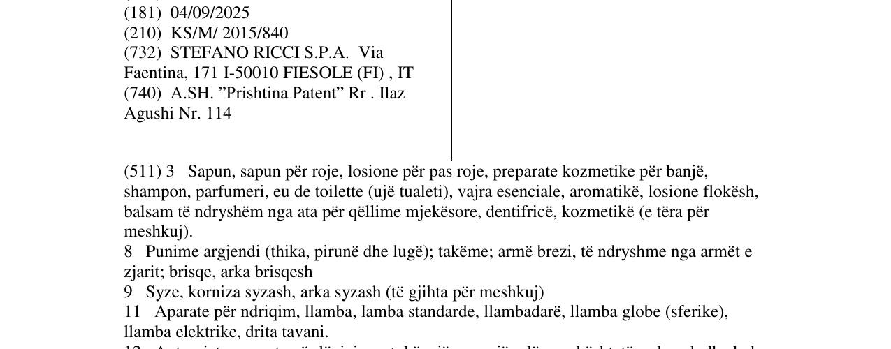 Zëri i markës STEFANO RICCI në buletin