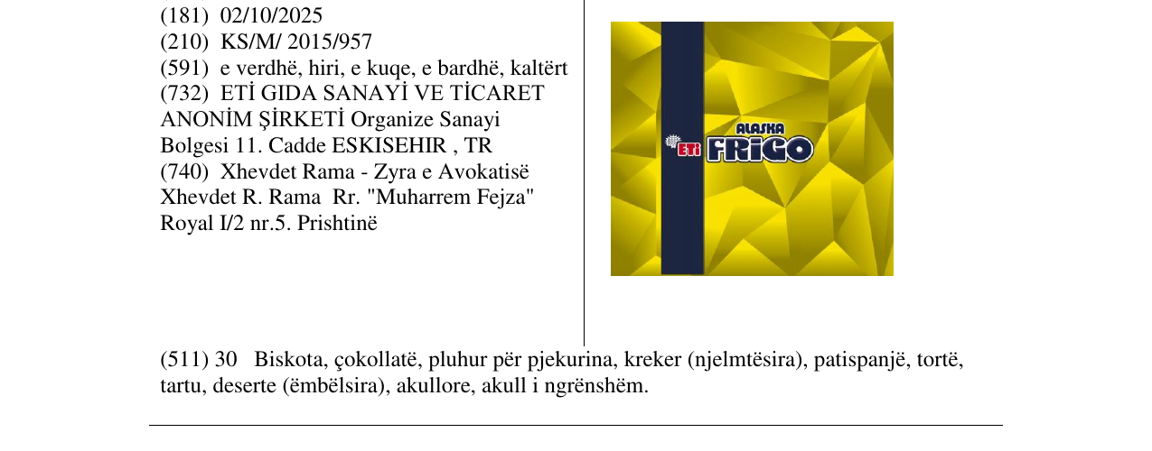 Zëri i markës ETi FRiGO ALASKA në buletin