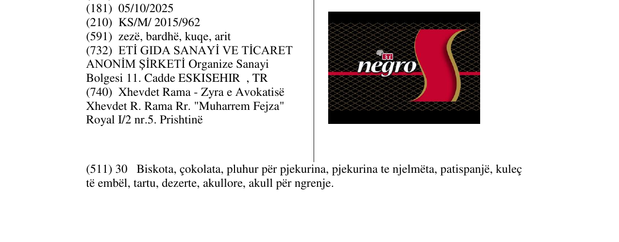 Zëri i markës ETi negro në buletin