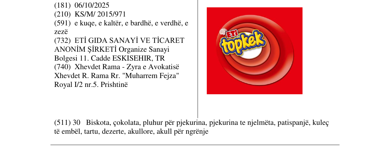 Zëri i markës ETi topkek në buletin