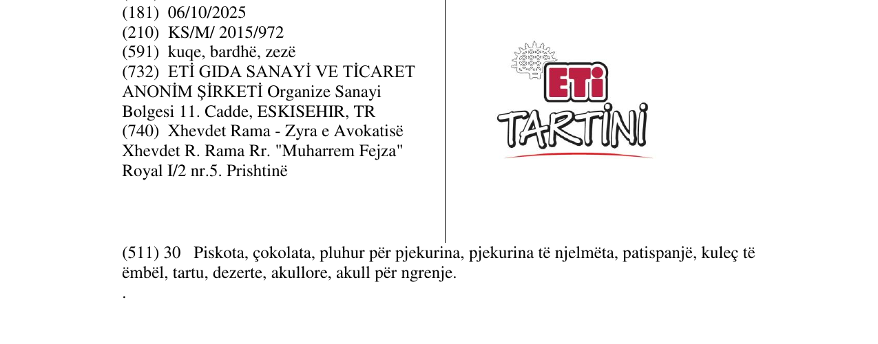 Zëri i markës ETi TARTINI në buletin