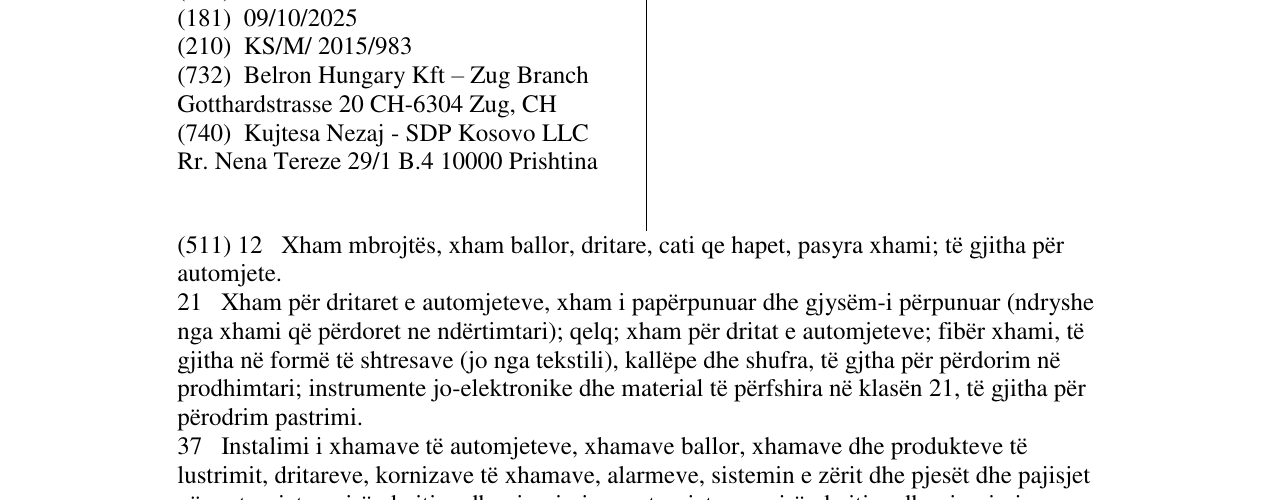 Zëri i markës BELRON në buletin
