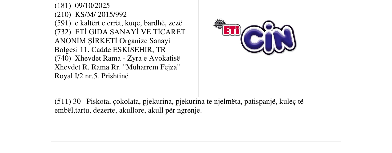 Zëri i markës ETi CiN në buletin