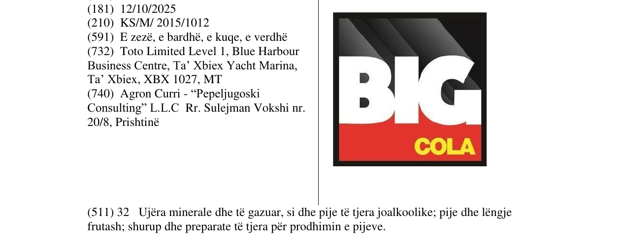 Zëri i markës BIG COLA në buletin