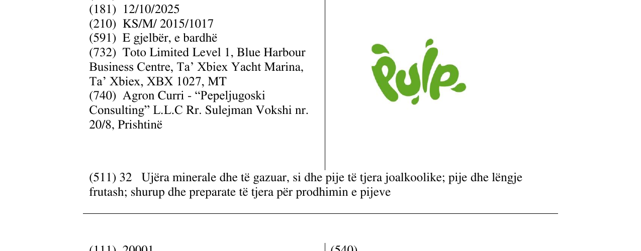 Zëri i markës Pulp në buletin
