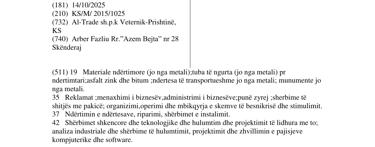 Zëri i markës AL TRADE në buletin