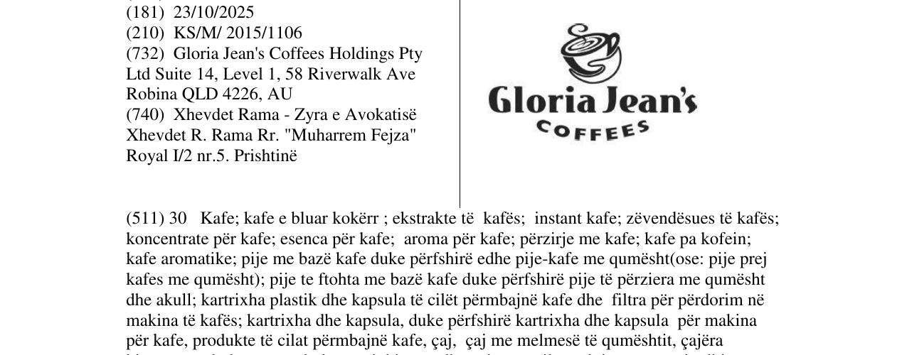 Zëri i markës Gloria Jean's COFFEES në buletin