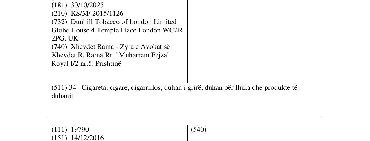Zëri i markës DUNHILL FINE CUT në buletin