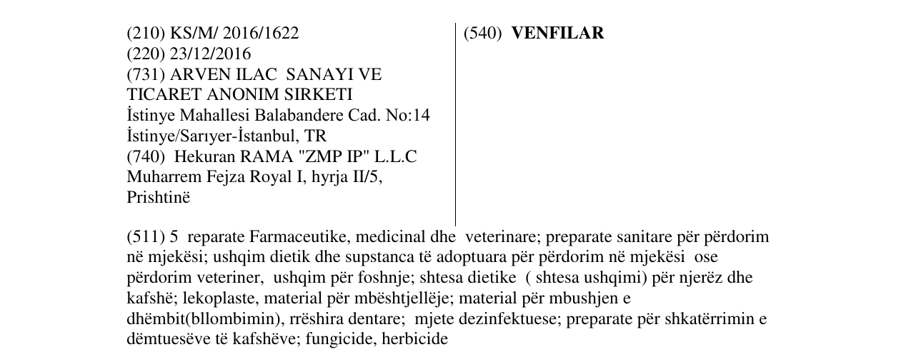 Zëri i markës VENFILAR në buletin