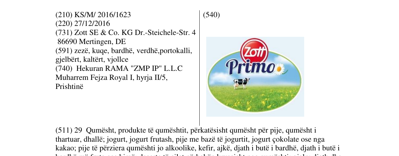 Zëri i markës Zott Primo në buletin