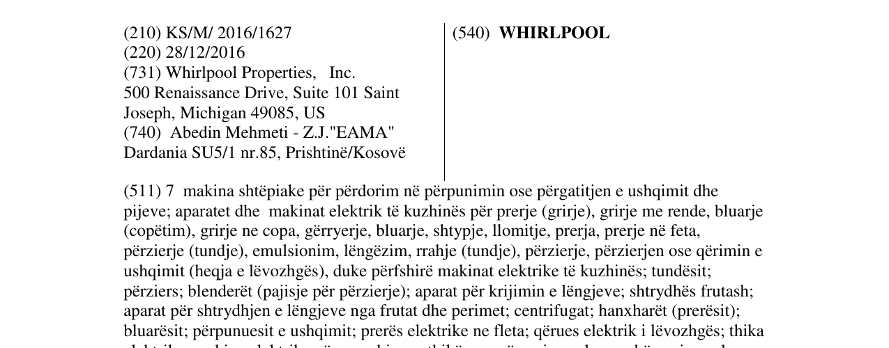 Zëri i markës WHIRLPOOL në buletin