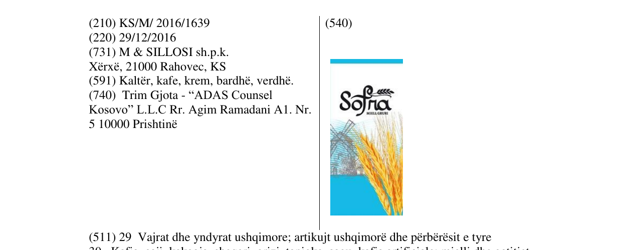 Zëri i markës Sofra në buletin