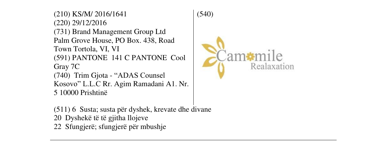Zëri i markës Camomile Realaxation në buletin