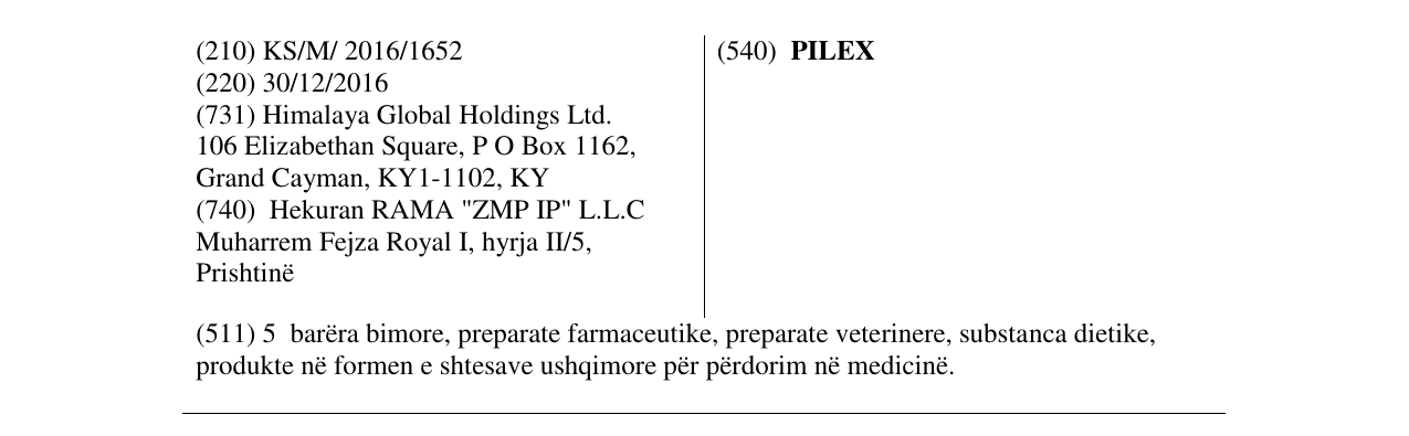 Zëri i markës PILEX në buletin