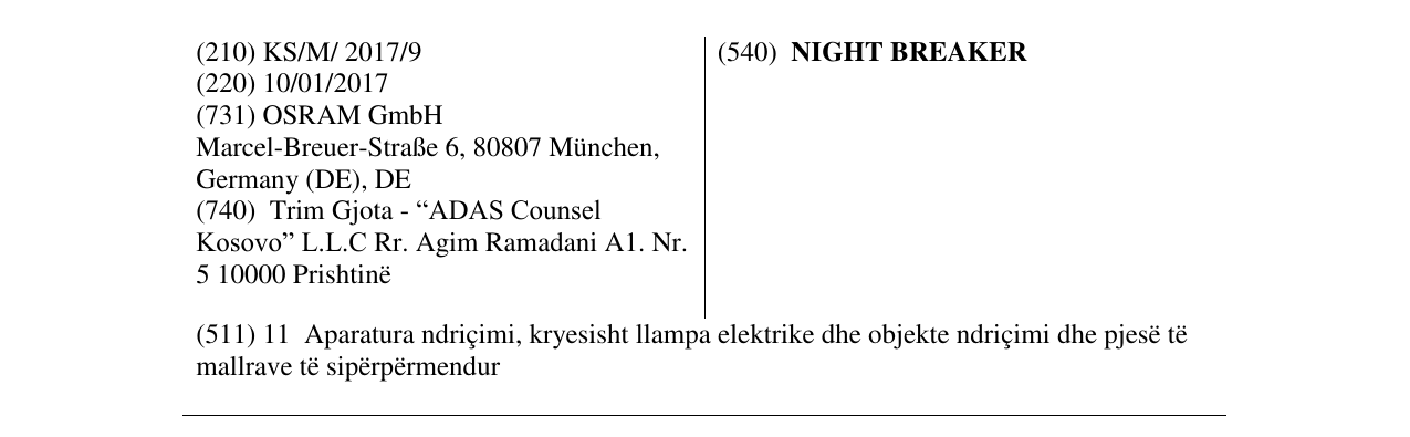 Zëri i markës NIGHT BREAKER në buletin