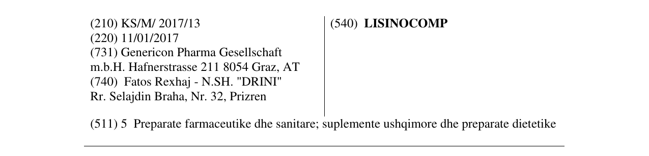 Zëri i markës LISINOCOMP në buletin