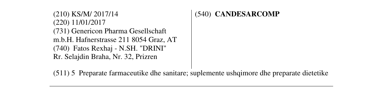 Zëri i markës CANDESARCOMP në buletin