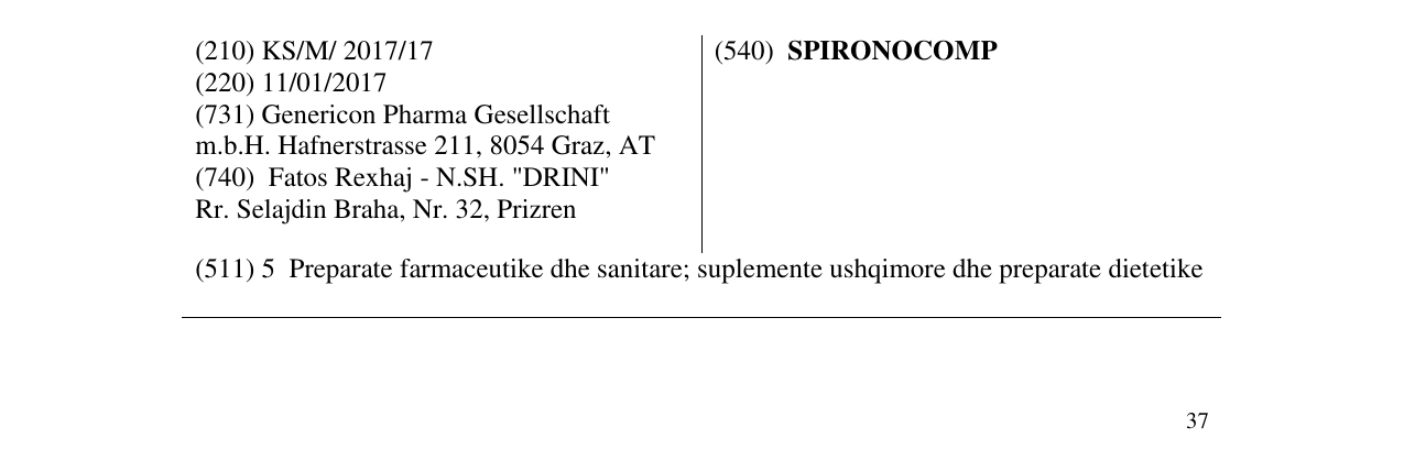 Zëri i markës SPIRONOCOMP në buletin