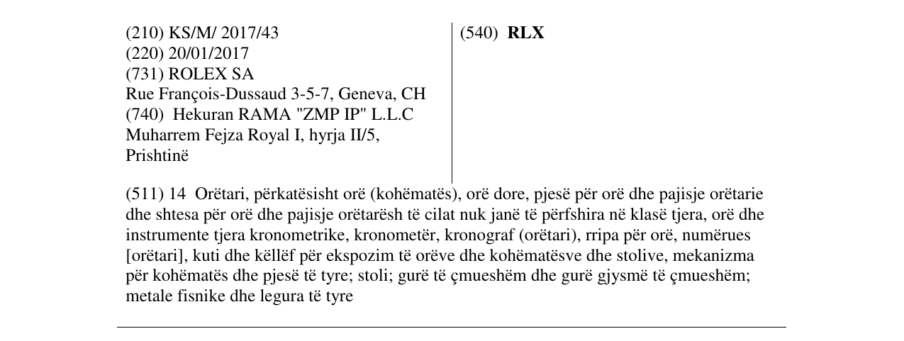 Zëri i markës RLX në buletin
