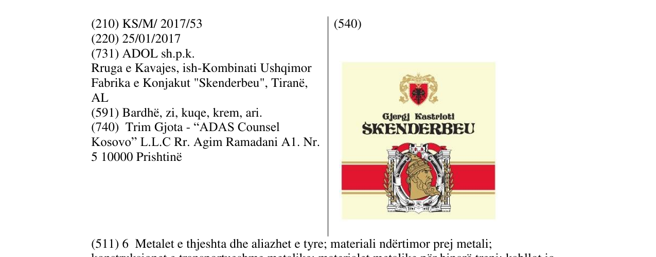 Zëri i markës Gjergj Kastrioti SKENDERBEU në buletin