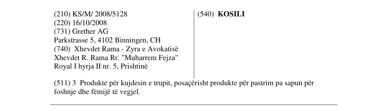 Zëri i markës KOSILI në buletin