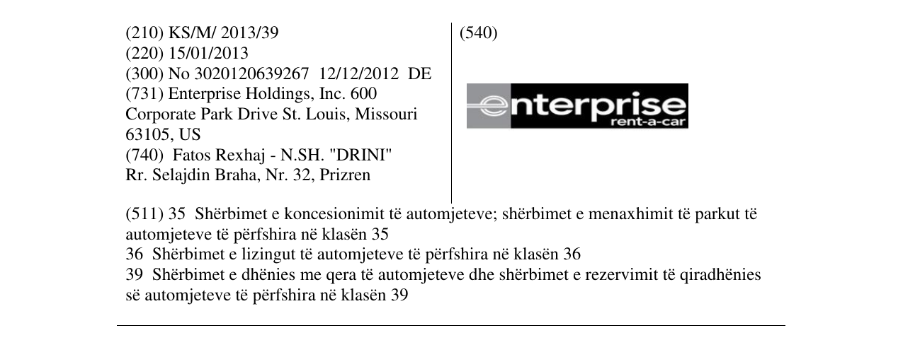 Zëri i markës enterprise rent-a-car në buletin