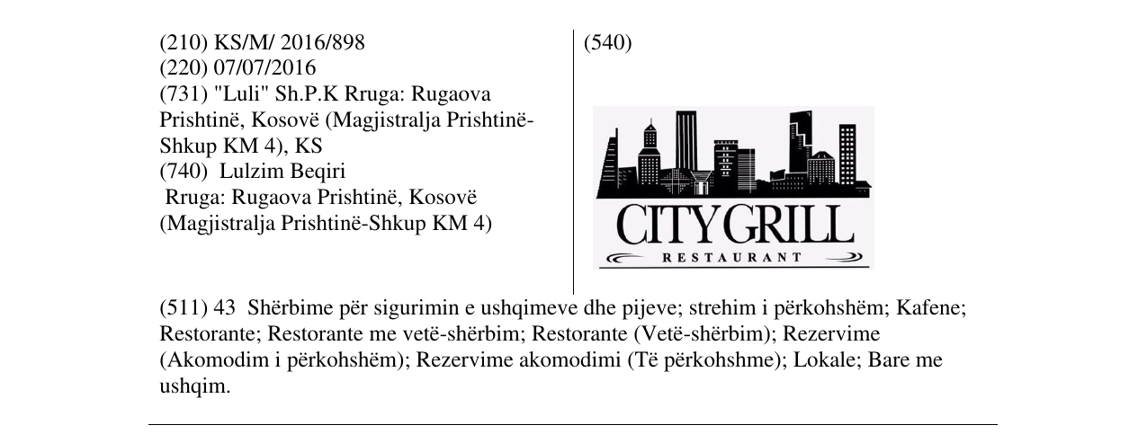 Zëri i markës CITYGRILL në buletin