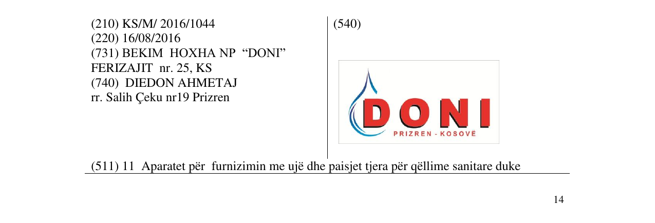 Zëri i markës DONI PRIZREN - KOSOVë në buletin