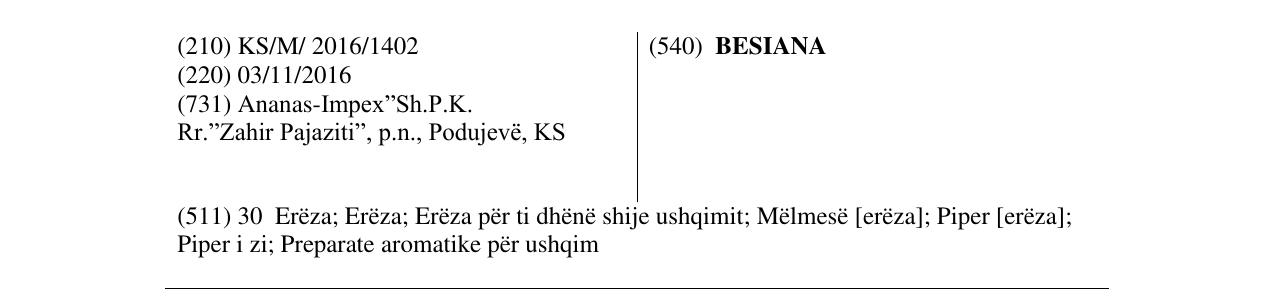 Zëri i markës BESIANA në buletin