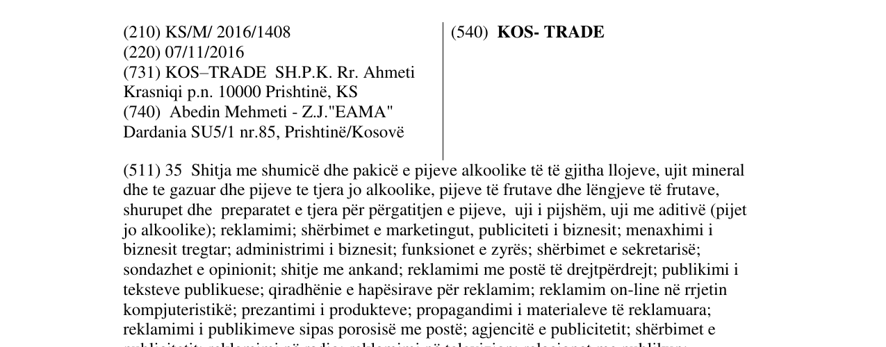 Zëri i markës KOS- TRADE në buletin