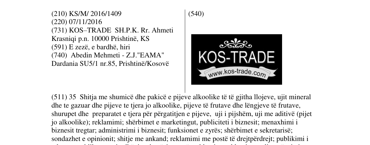 Zëri i markës KOS-TRADE në buletin