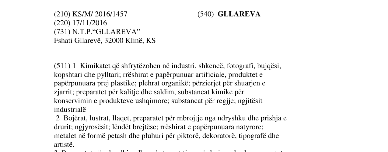Zëri i markës GLLAREVA në buletin