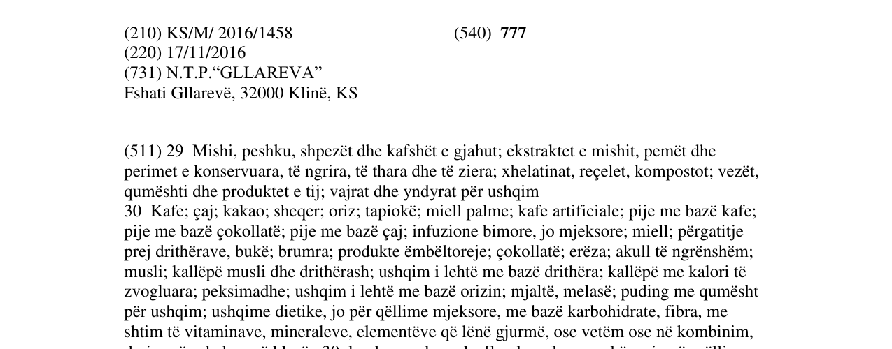 Zëri i markës 777 në buletin
